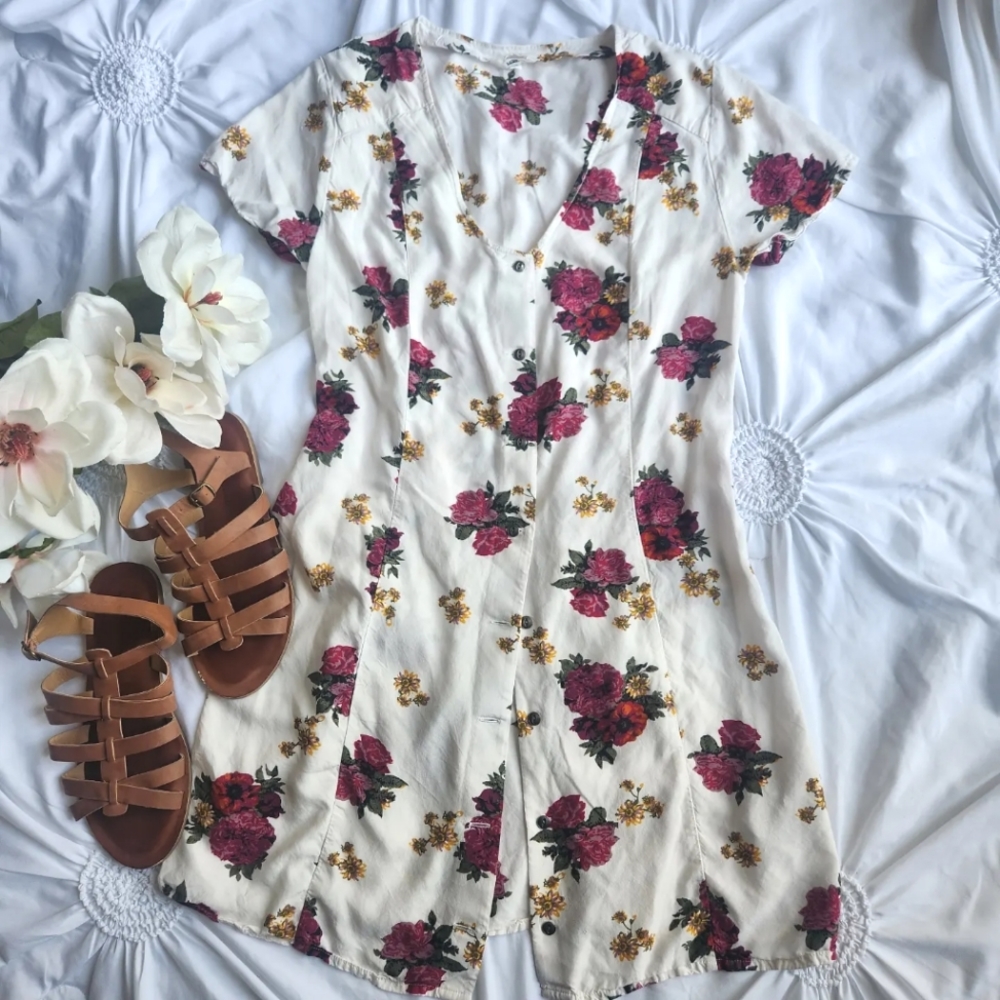 VANS White Floral Sun Dress Mini size MEDIUM